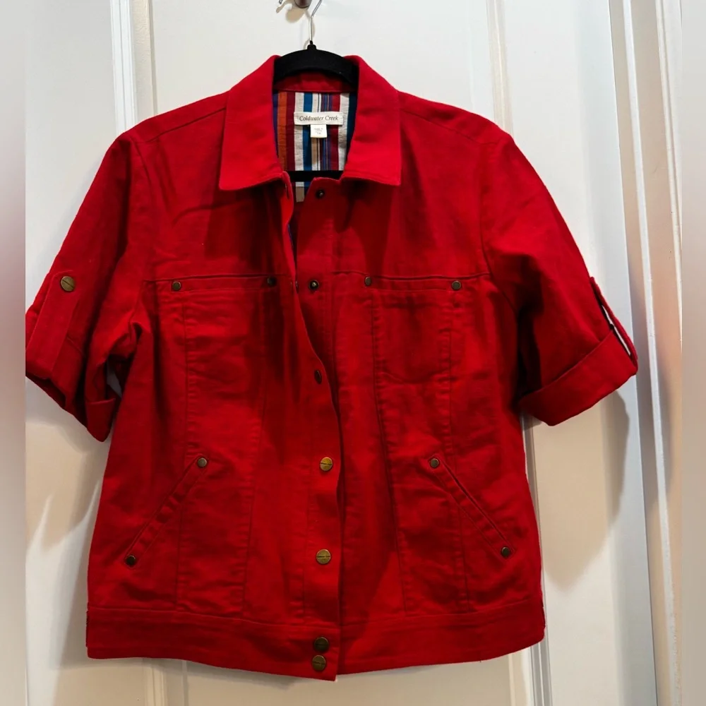 Coldwater Creek Red Jacket/Blazer Short Sleeve Collared Pockets 55% Linen45% Cot - Picture 1 of 7
